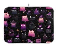 Kcldeci Dish Drying Mat for Kitchen Counter, Witchcraft Cat Halloween Absorbent Dish Drainer Dish Drying Pad for Countertops,Sinks,Draining Racks 18x24in