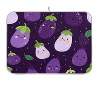 Kcldeci Eggplant on Purple Dish Drying Mat,Absorbent Dish Drainer Kitchen Counter Dish Drying Pad for Countertops,Sinks,Draining Racks 16x18in