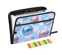Kcldeci Expanding File Folder,13 Pockets Accordion File Organizer, 8090s Disco Ball on Blue A4 Letter Size Paper Document Receipt Organizer Accordian Filing Folder