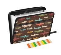 Kcldeci Expanding File Folder,13 Pockets Accordion File Organizer, Airplanes on Brown A4 Letter Size Paper Document Receipt Organizer Accordian Filing Folder
