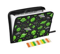 Kcldeci Expanding File Folder,13 Pockets Accordion File Organizer, Alien and UFO Planet A4 Letter Size Paper Document Receipt Organizer Accordian Filing Folder