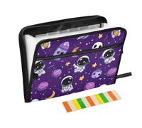 Kcldeci Expanding File Folder,13 Pockets Accordion File Organizer, Alien Astronaut Planet A4 Letter Size Paper Document Receipt Organizer Accordian Filing Folder