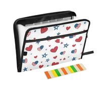 Kcldeci Expanding File Folder,13 Pockets Accordion File Organizer, American Flag Heart Star A4 Letter Size Paper Document Receipt Organizer Accordian Filing Folder