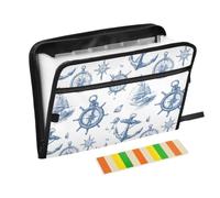 Kcldeci Expanding File Folder,13 Pockets Accordion File Organizer, Anchor Compass Ship A4 Letter Size Paper Document Receipt Organizer Accordian Filing Folder