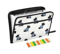 Kcldeci Expanding File Folder,13 Pockets Accordion File Organizer, Black Scottish Terrier Dogs A4 Letter Size Paper Document Receipt Organizer Accordian Filing Folder