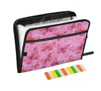 Kcldeci Expanding File Folder,13 Pockets Accordion File Organizer, Butterflies Sparkle on Pink A4 Letter Size Paper Document Receipt Organizer Accordian Filing Folder
