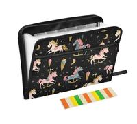 Kcldeci Expanding File Folder,13 Pockets Accordion File Organizer, Carousel Horses Ice Cream A4 Letter Size Paper Document Receipt Organizer Accordian Filing Folder