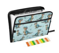 Kcldeci Expanding File Folder,13 Pockets Accordion File Organizer, Cartoon Dinosaur A4 Letter Size Paper Document Receipt Organizer Accordian Filing Folder