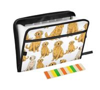 Kcldeci Expanding File Folder,13 Pockets Accordion File Organizer, Cartoon Golden Retrievers A4 Letter Size Paper Document Receipt Organizer Accordian Filing Folder