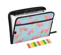 Kcldeci Expanding File Folder,13 Pockets Accordion File Organizer, Cartoon Pink Turtle A4 Letter Size Paper Document Receipt Organizer Accordian Filing Folder