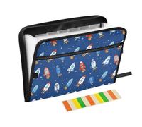 Kcldeci Expanding File Folder,13 Pockets Accordion File Organizer, Cartoon Rocket Adventure A4 Letter Size Paper Document Receipt Organizer Accordian Filing Folder