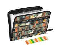 Kcldeci Expanding File Folder,13 Pockets Accordion File Organizer, Cats on Bookshelves A4 Letter Size Paper Document Receipt Organizer Accordian Filing Folder