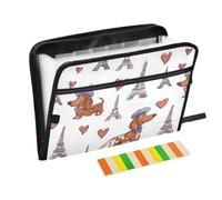 Kcldeci Expanding File Folder,13 Pockets Accordion File Organizer, Dachshund Eiffel Heart A4 Letter Size Paper Document Receipt Organizer Accordian Filing Folder