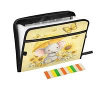 Kcldeci Expanding File Folder,13 Pockets Accordion File Organizer, Elephant Sunflower Butterfly A4 Letter Size Paper Document Receipt Organizer Accordian Filing Folder