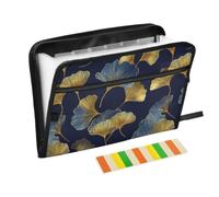 Kcldeci Expanding File Folder,13 Pockets Accordion File Organizer, Gingko Leaf on Navy Blue A4 Letter Size Paper Document Receipt Organizer Accordian Filing Folder