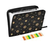 Kcldeci Expanding File Folder,13 Pockets Accordion File Organizer, Golden Bitcoin Symbols A4 Letter Size Paper Document Receipt Organizer Accordian Filing Folder