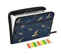 Kcldeci Expanding File Folder,13 Pockets Accordion File Organizer, Golden Witch Hat Broom A4 Letter Size Paper Document Receipt Organizer Accordian Filing Folder