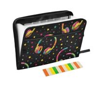 Kcldeci Expanding File Folder,13 Pockets Accordion File Organizer, Headphones Retro Disco Star A4 Letter Size Paper Document Receipt Organizer Accordian Filing Folder