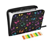Kcldeci Expanding File Folder,13 Pockets Accordion File Organizer, Headphones Retro Disco1 A4 Letter Size Paper Document Receipt Organizer Accordian Filing Folder