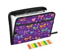 Kcldeci Expanding File Folder,13 Pockets Accordion File Organizer, Heart and Slim Ribbon Bows A4 Letter Size Paper Document Receipt Organizer Accordian Filing Folder