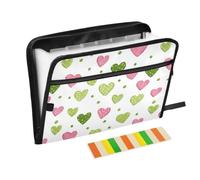 Kcldeci Expanding File Folder,13 Pockets Accordion File Organizer, Hearts Dots Red Green A4 Letter Size Paper Document Receipt Organizer Accordian Filing Folder