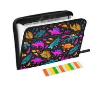 Kcldeci Expanding File Folder,13 Pockets Accordion File Organizer, Neon Dinosaur A4 Letter Size Paper Document Receipt Organizer Accordian Filing Folder