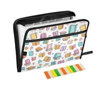 Kcldeci Expanding File Folder,13 Pockets Accordion File Organizer, Pastel Books Hearts A4 Letter Size Paper Document Receipt Organizer Accordian Filing Folder