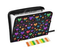 Kcldeci Expanding File Folder,13 Pockets Accordion File Organizer, Rainbow Love Heart A4 Letter Size Paper Document Receipt Organizer Accordian Filing Folder