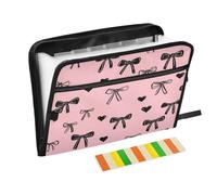 Kcldeci Expanding File Folder,13 Pockets Accordion File Organizer, Ribbon Bows Hearts A4 Letter Size Paper Document Receipt Organizer Accordian Filing Folder