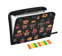 Kcldeci Expanding File Folder,13 Pockets Accordion File Organizer, Robots Retro Monsters A4 Letter Size Paper Document Receipt Organizer Accordian Filing Folder