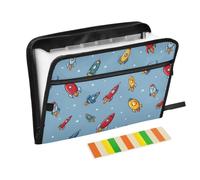 Kcldeci Expanding File Folder,13 Pockets Accordion File Organizer, Rocket Adventure on Blue A4 Letter Size Paper Document Receipt Organizer Accordian Filing Folder