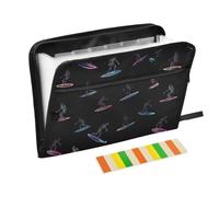 Kcldeci Expanding File Folder,13 Pockets Accordion File Organizer, Skeleton Man Surfing A4 Letter Size Paper Document Receipt Organizer Accordian Filing Folder