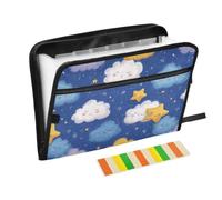 Kcldeci Expanding File Folder,13 Pockets Accordion File Organizer, Sleepy Cloud and Star A4 Letter Size Paper Document Receipt Organizer Accordian Filing Folder