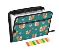 Kcldeci Expanding File Folder,13 Pockets Accordion File Organizer, Squirrel and Pink Hearts A4 Letter Size Paper Document Receipt Organizer Accordian Filing Folder