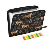 Kcldeci Expanding File Folder,13 Pockets Accordion File Organizer, Tiger on Black Terracotta A4 Letter Size Paper Document Receipt Organizer Accordian Filing Folder