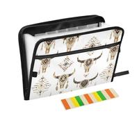 Kcldeci Expanding File Folder,13 Pockets Accordion File Organizer, Western Aztec Boho Bull A4 Letter Size Paper Document Receipt Organizer Accordian Filing Folder