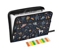 Kcldeci Expanding File Folder,13 Pockets Accordion File Organizer, Western Horse Cactus A4 Letter Size Paper Document Receipt Organizer Accordian Filing Folder