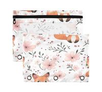 Kcldeci Flowers Foxes Pencil Pouch for 3 Ring Binder,Pencil Pouches with Zipper Storage Bag, Clear Pen Case Office Stationery School Organizer