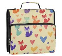 Kcldeci Fox and Heart 3 Ring 2 Inch Zipper Binder,500 Sheet Organizer Binder Bag with Shoulder Strap Expanding Files for School and Office