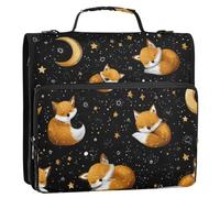 Kcldeci Fox New Moon Star 3 Ring 2 Inch Zipper Binder,500 Sheet Organizer Binder Bag with Shoulder Strap Expanding Files for School and Office