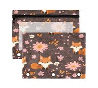 Kcldeci Foxes and Flowers Pencil Pouch for 3 Ring Binder,Pencil Pouches with Zipper Storage Bag, Clear Pen Case Office Stationery School Organizer
