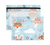 Kcldeci Foxes and Rabbits Pencil Pouch for 3 Ring Binder,Pencil Pouches with Zipper Storage Bag, Clear Pen Case Office Stationery School Organizer