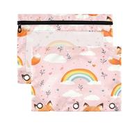 Kcldeci Foxes and Rainbows Pencil Pouch for 3 Ring Binder,Pencil Pouches with Zipper Storage Bag, Clear Pen Case Office Stationery School Organizer