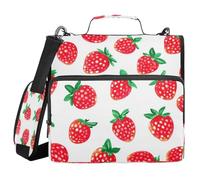 Kcldeci Fresh Red Strawberry 3 Ring 1.5 Inch Zipper Binder,500 Sheet Trapper Keeper Organizer Binder Bag with Shoulder Strap Expanding Files for School and Office