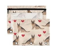 Kcldeci German Shepherds Heart Pencil Pouch for 3 Ring Binder,Pencil Pouches with Zipper Pencil Bag, Clear Pencil Case Office Stationery School Organizer