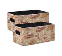 Kcldeci Gingerbread Man Candy Canes Hot Cocoa Mug 2 Pack Storage Baskets for Organizing,Sturdy Foldable Storage Bins Organizer for Shelves Closet Nursery