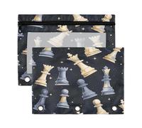 Kcldeci Grey Chess Pieces Stars Pencil Pouch for 3 Ring Binder,Pencil Pouches with Zipper Pencil Bag, Clear Pencil Case Office Stationery School Organizer