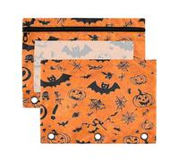 Kcldeci Halloween Pumpkins Bats Spider Webs Pencil Pouch for 3 Ring Binder,Pencil Pouches with Zipper Storage Bag, Clear Pen Case Office Stationery School Organizer