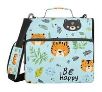 Kcldeci Happy Animal Faces 3 Ring 1.5 Inch Zipper Binder,500 Sheet Trapper Keeper Organizer Binder Bag with Shoulder Strap Expanding Files for School and Office