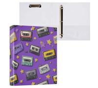 Kcldeci Hardcover 3 Ring Binder,Cassette Tapes and Star 1.5 Inch Round Rings Binder Organizer 200 Sheets for Office/Home/Back to School 2Pack